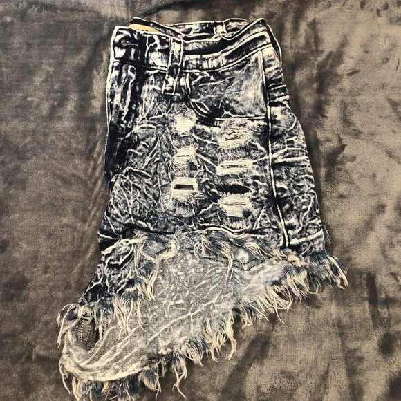 Aphrodite Distressed Stretch Denim Shorts Blue Acid Wash Made In USA Size S - Picture 4 of 10